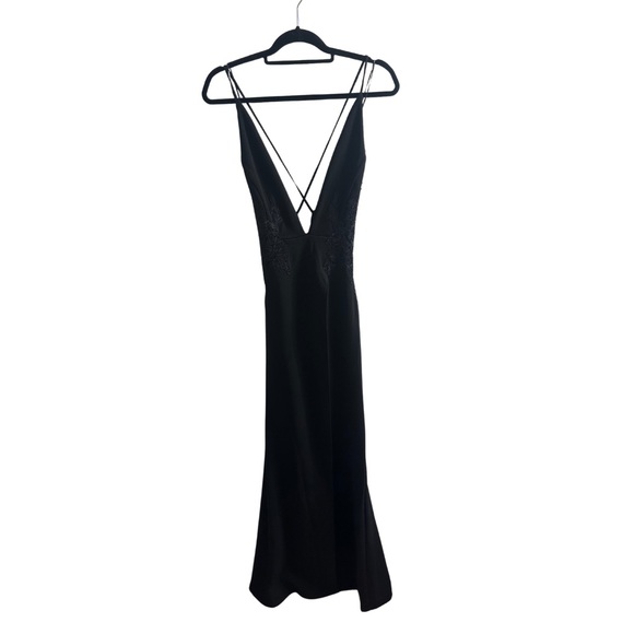 Symphony Dresses & Skirts - NWT Elegant Long Black Formal Symphony Dress with Deep V-Neck and Lace Detailing